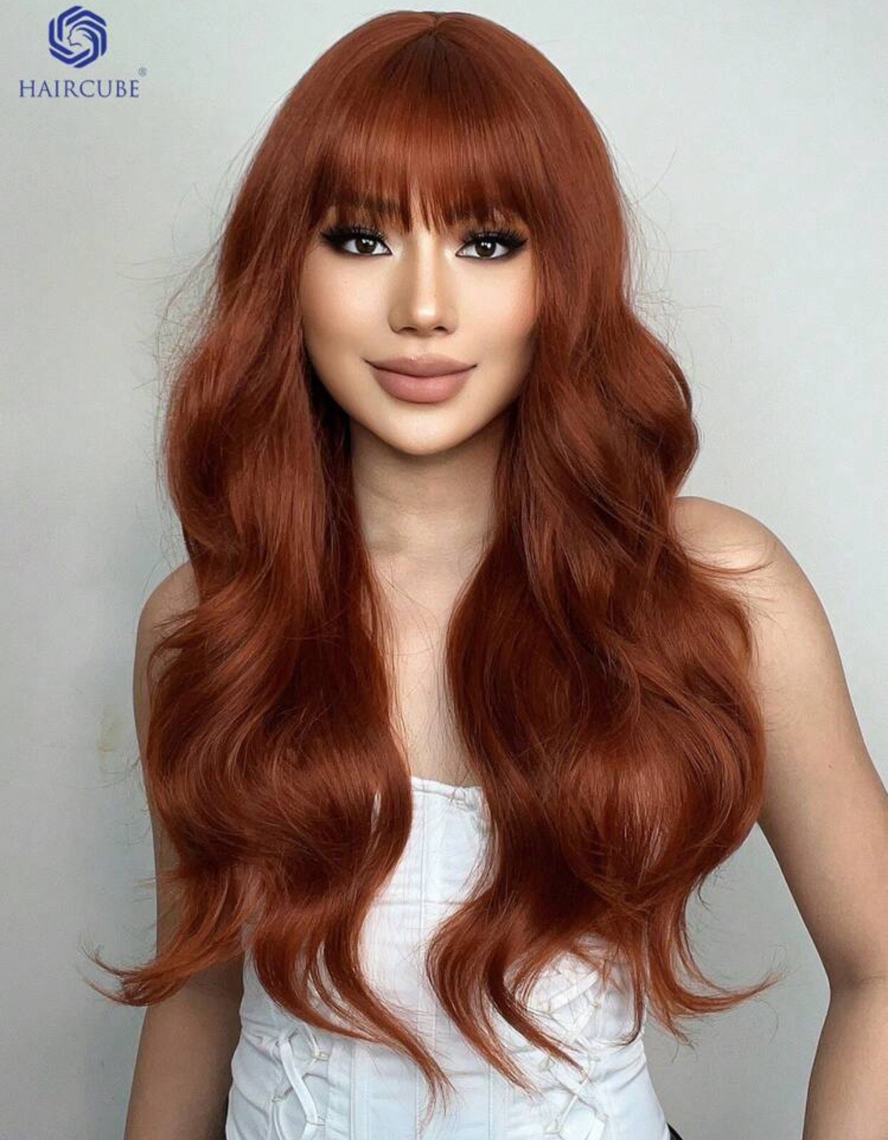 Perruque synthétique rousse ondulée résistante à la chaleur + 4 bonnets inclus