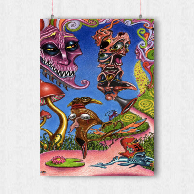 TRIPPY PSYCHEDELIC ACID POSTER ABSTRACT MUSHROOMS ART IMAGE PRINT A3 A4 ...