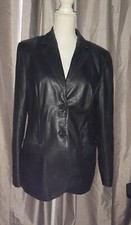 Beautiful Black Soft Leather Tailored Jacket Uk 14 Paul Costelloe Dressage