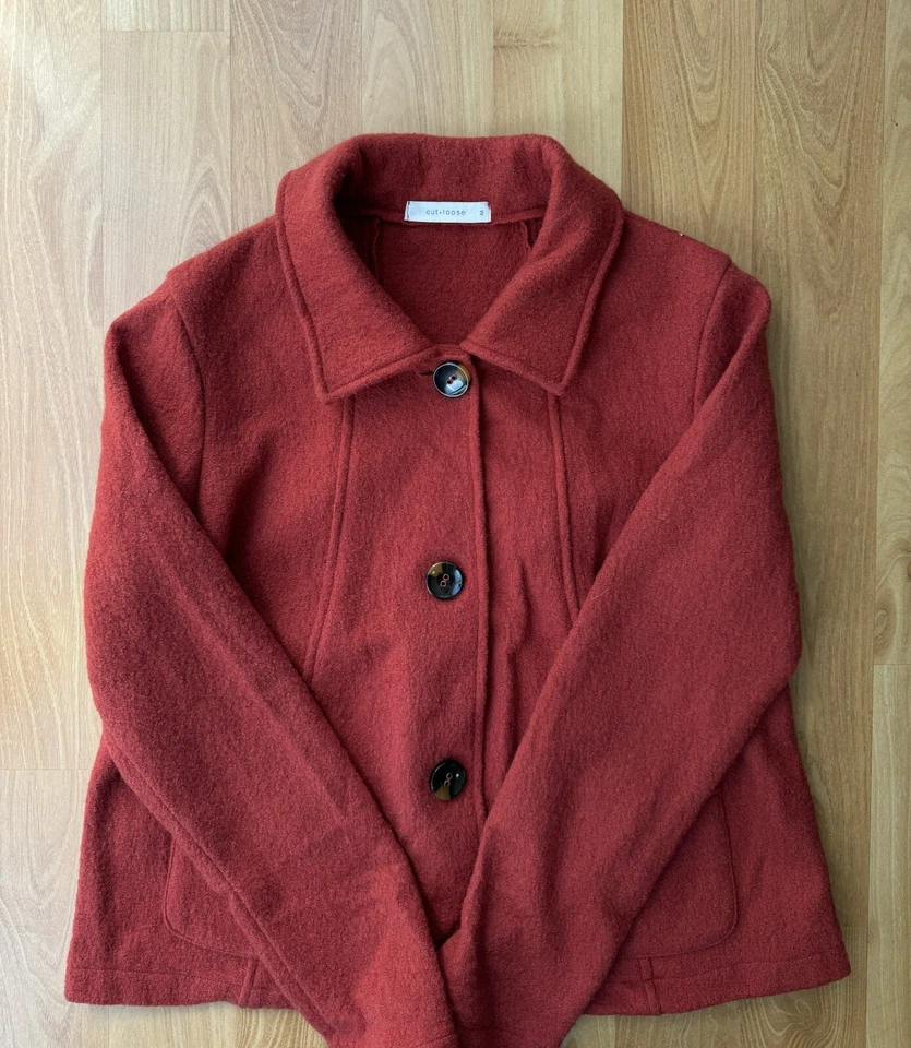 Cut Loose 100% Boiled Wool Button Down Shirt Jacket Burnt Red Orange Size Medium - Image 4 of 4