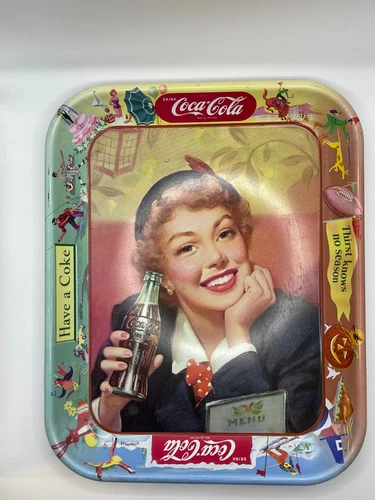 Vintage Coca Cola Tray Girl Cafe Bottle Menu 13x10.5x1" Serving Tray Undated