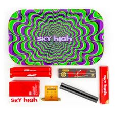 Metal Rolling Tray Trippy Combo Bundle Kit RAW, SKY HIGH Gift Pack Set #14 King