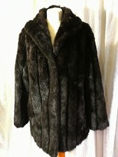 British Made Very Black Brown Faux Fur Coat Size 14 To Cover Your Bum