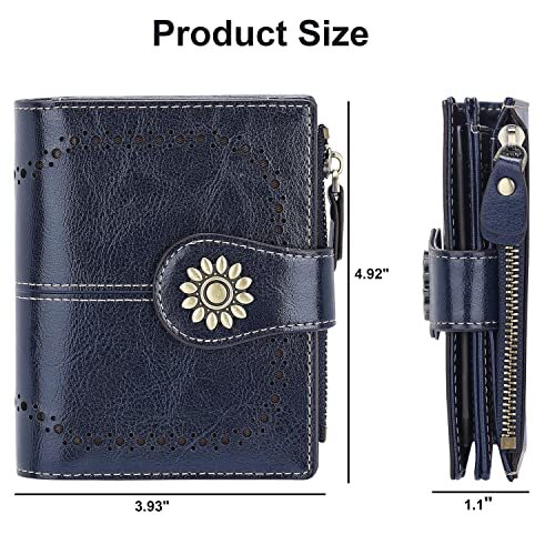 Petit portefeuille en cuir pour femme compact bloquant la RFID étui à cartes de crédit bleu - Photo 6/6