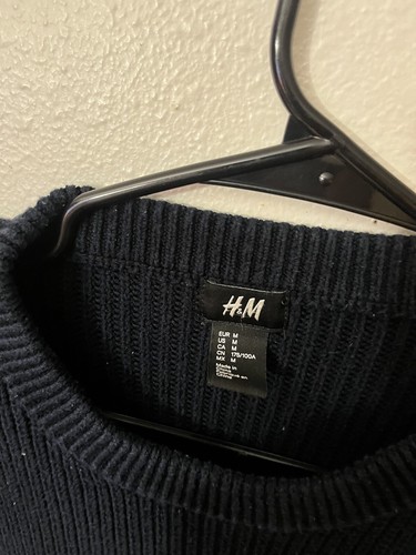 H&M Mens Crew Neck Sweater Size Medium Navy Blue Long Sleeve - Picture 3 of 5