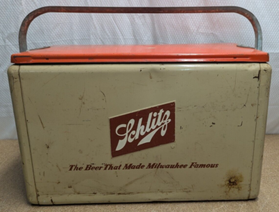 Vintage Cronstrom's Schlitz Beer Metal Picnic Cooler Ice Chest 19