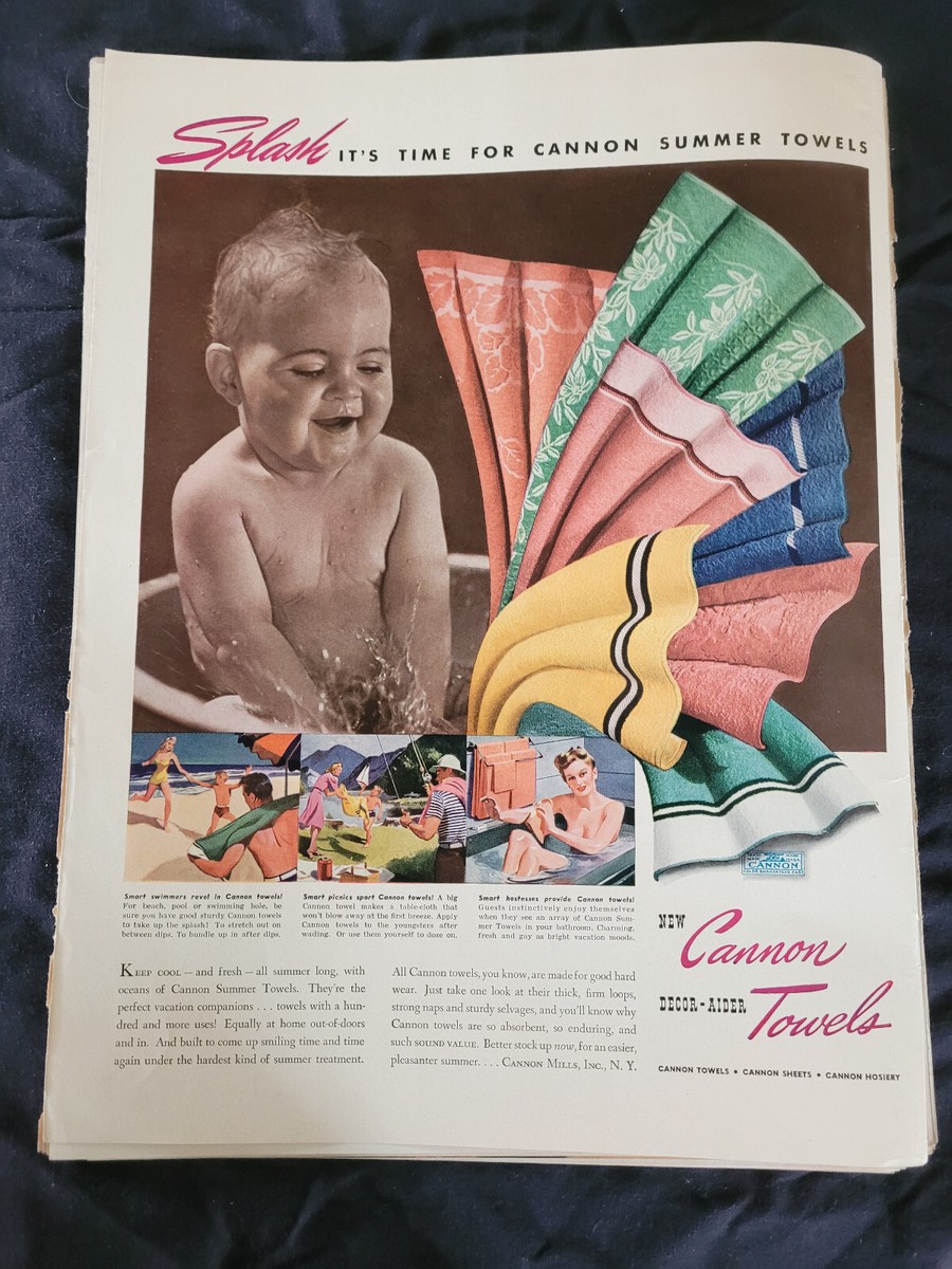 VTG 1941 Original Magazine Ad Cannon Towels It's Time For Summer Towels