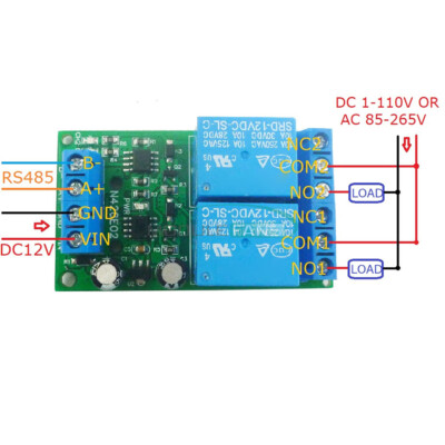 12VDC 2CH RS485 Modbus RTU Relay Module PLC Digital Output Expansion Board