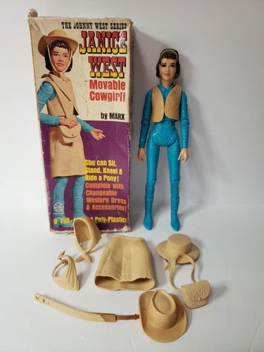 Vintage MARX Toys Janice West Moveable Cowgirl Doll with Box 1067-B Johnny West