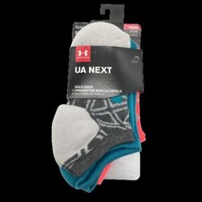 Under Armour NEXT 2.0 SoLo 3 PK Youth L Pacific No Show Socks Gray Teal Pink NEW