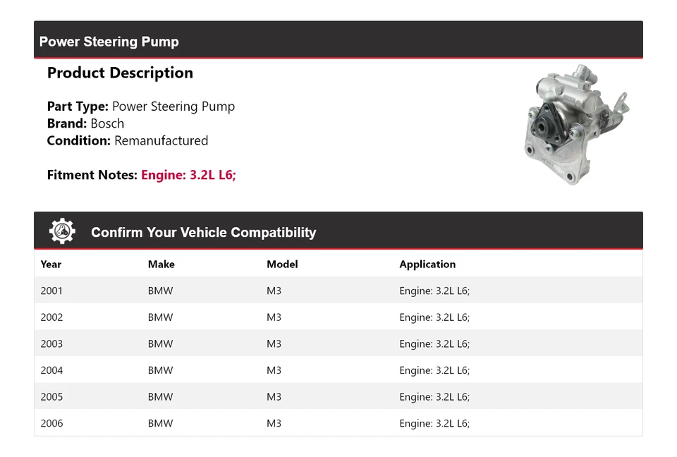 Bomba de dirección asistida Bosch para BMW M3 2001-2006 3,2 L L6 2002 2003 2004 2005 Foto 2 de 4