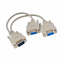 KNTK 1' DB9 Male to 2x DB9 Female Extension Cable Serial 28AWG RS-232 Splitter