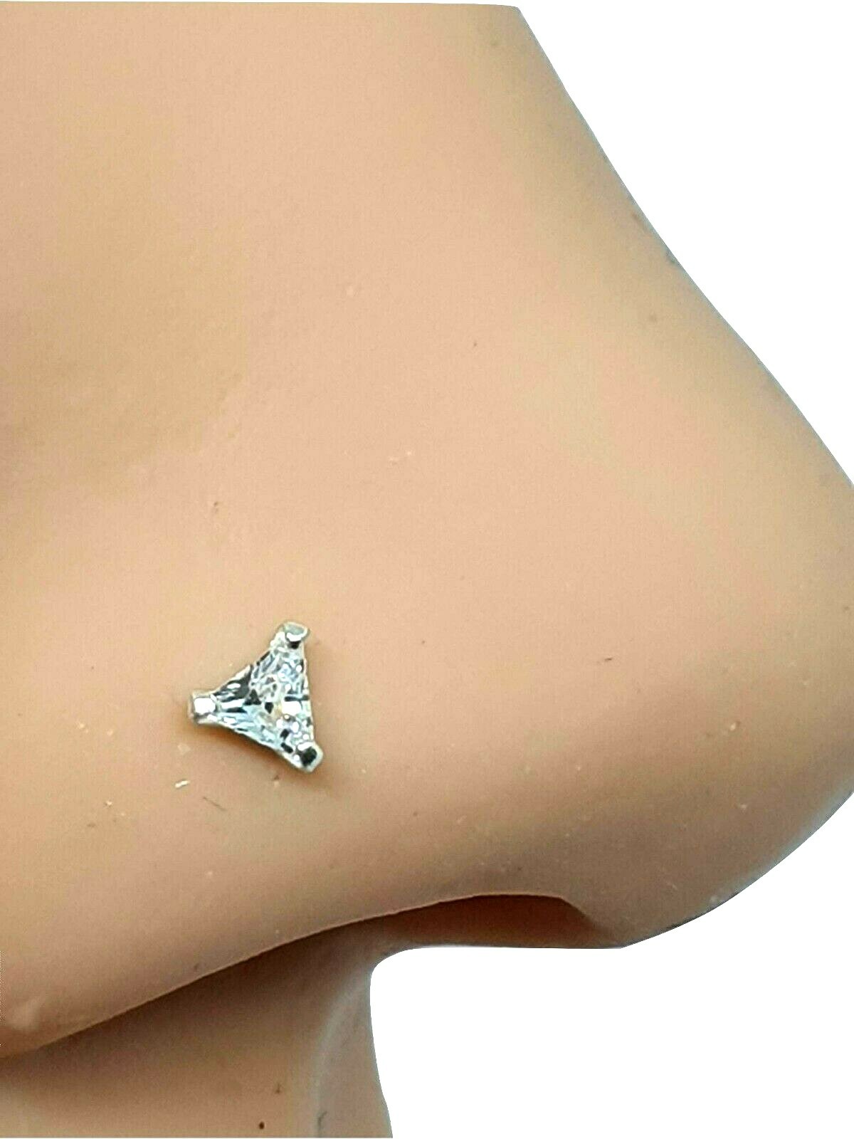 Triangle Nose Stud CZ Crystal 22g (0.6mm) 925 Silver Straight L Bendable Stud