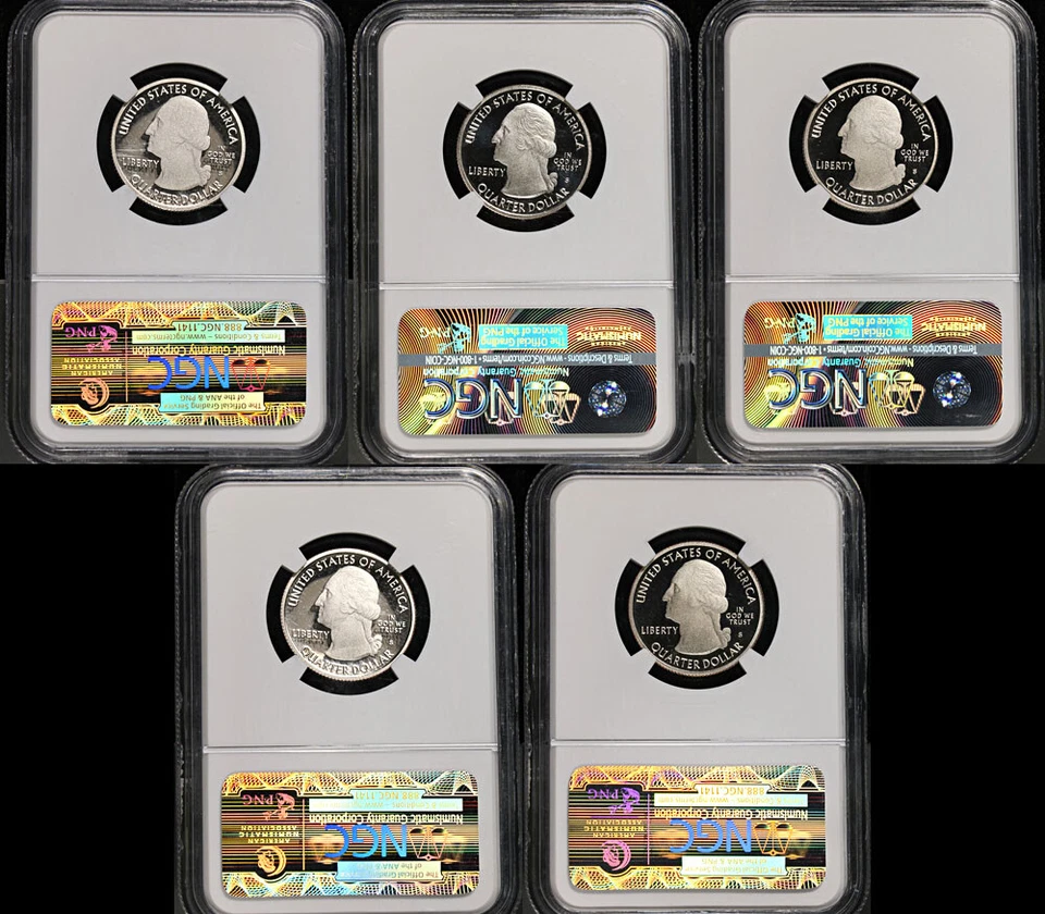 2015-S Clad ATB 5 Coin Proof Quarter Set NGC PF69 Ultra Cameo First Day Issue - Image 2 of 2