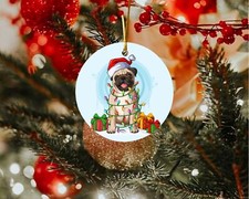 Pug Dog Lover Santa hat Picture on Ceramic Christmas Ornament