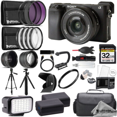 Sony Alpha a6400 Camera w/ 16-50mm Lens +32GB +Ext Bat+ 9 PC Filter-MEGA Kit