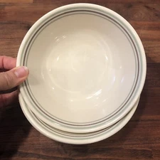 Lot of 3 Corelle Cream Bowls 3 Stripes Sage Green Gray Round Cereal Salad Clean
