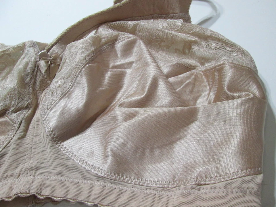 Sujetador Glamorise Talla 38H Beige Inalámbrico Sin Forro Correas Ajustables Encaje Lencería Foto 3 de 4