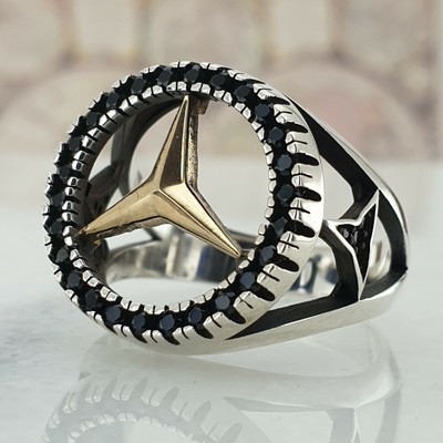 Logotipo de Mercedes Benz Anillo sólido 925 k Anillo de plata esterlina para hombre