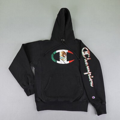 Champion Hoodie Mens Small Black Mexico Mexican Flag Reverse