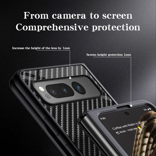 For Google Pixel Fold Carbon Fiber Tempered Glass Gradient Color Back Case Cover - Photo 6 sur 18
