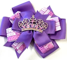 Beautiful Pink and Silver Crown bow with faux diamonds Inspired hairbow.
