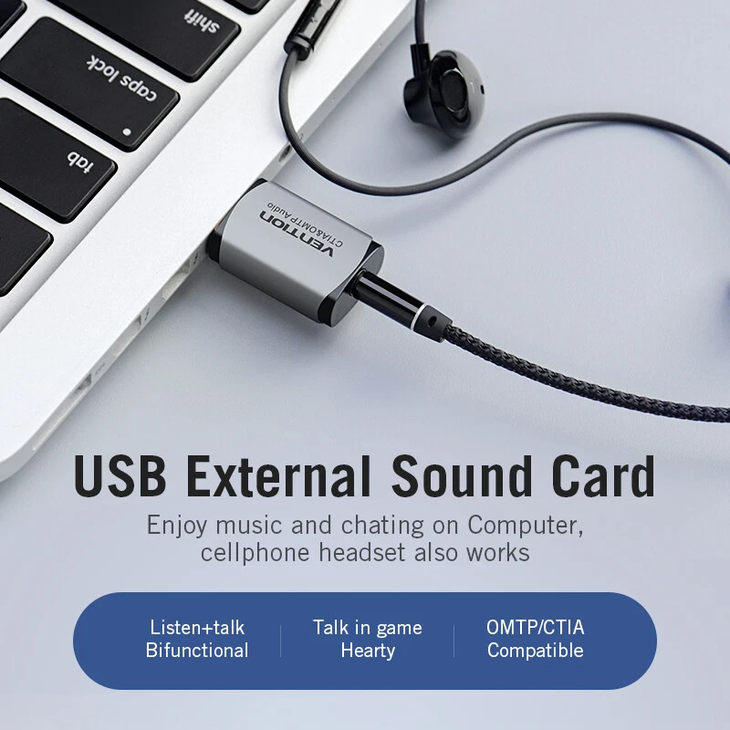USB Audio Adapter External Stereo Sound Card 3.5mm Headset Microphone Converter - Image 2 of 4