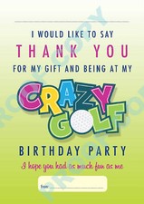 CRAZY GOLF Pack of 10 THANK YOU CARDS Kids Children birthday