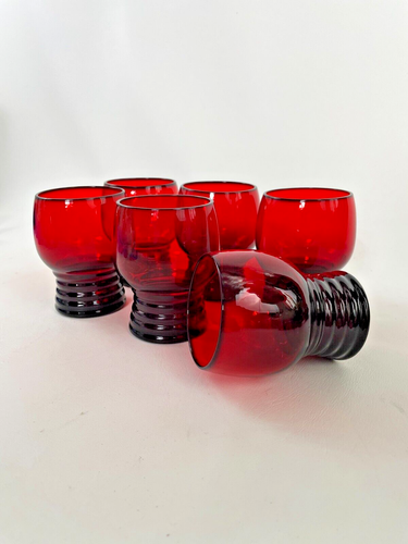 6 vintage Anchor Hocking Glass juice or cocktail glasses ROYAL RUBY c.1939-1960s - Picture 7 of 8