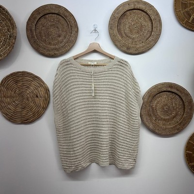 NEW $118 Max Studio Short Sleeve Knit Sweater Large Oversized Open Knit Dolman