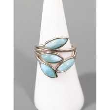 Sterling Silver 925 Marquise Larimar Statement Ring   Size 5.75