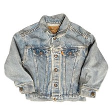 VTG LEVIS 90s Orange Tab Denim Trucker Jacket Kids SZ 5 74027 Light Wash USA