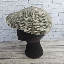Herringbone Newsboy Cap Brown  Cream Elastic One Size READ DESCRIPTION