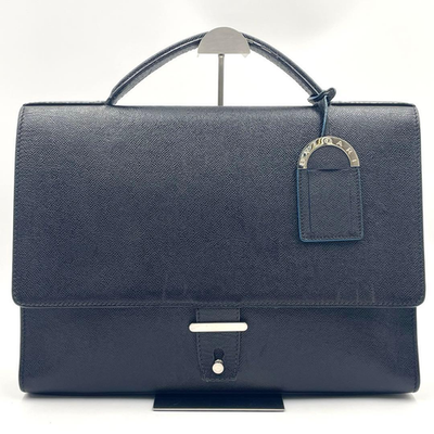 Bvlgari Business Bag Briefcase Handbag Leather Black Blue Men Used