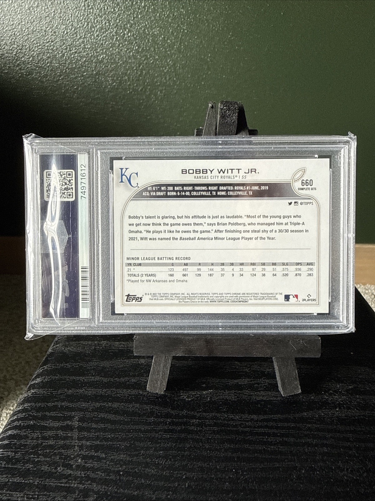 2022 Topps Complete Set Bobby Witt Jr #660 PSA 9 view 2