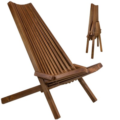 Tamarack Folding Wooden Outdoor Chair -Stylish Low Profile Acacia Wood Lounge...