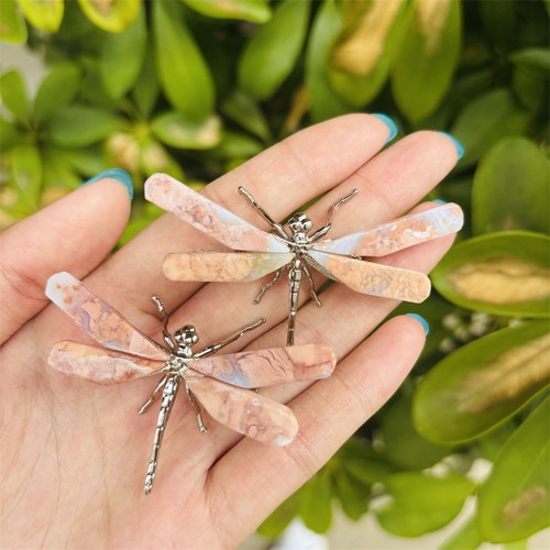 2.3" Natural Pink agate carved dragonfly Reiki crystal skull decor heal gift 1pc - Imagen 4 de 10