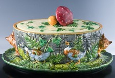 RARE IMPORTANT c1875 VICTORIAN MINTON MAJOLICA FOX DUCK SCENIC GAME DISH TUREEN