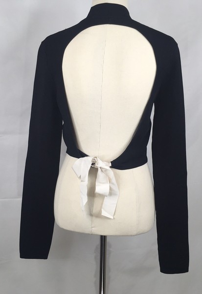 Aje Black Yasmeen Knit Back Tie Backless Long Sleeve Top Size S/M