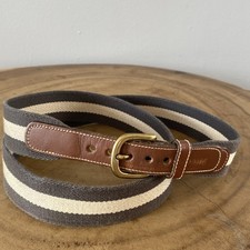 Vintage Dooney  Bourke Belt Mens Size 38 Canvas Leather Striped Brass Buckle