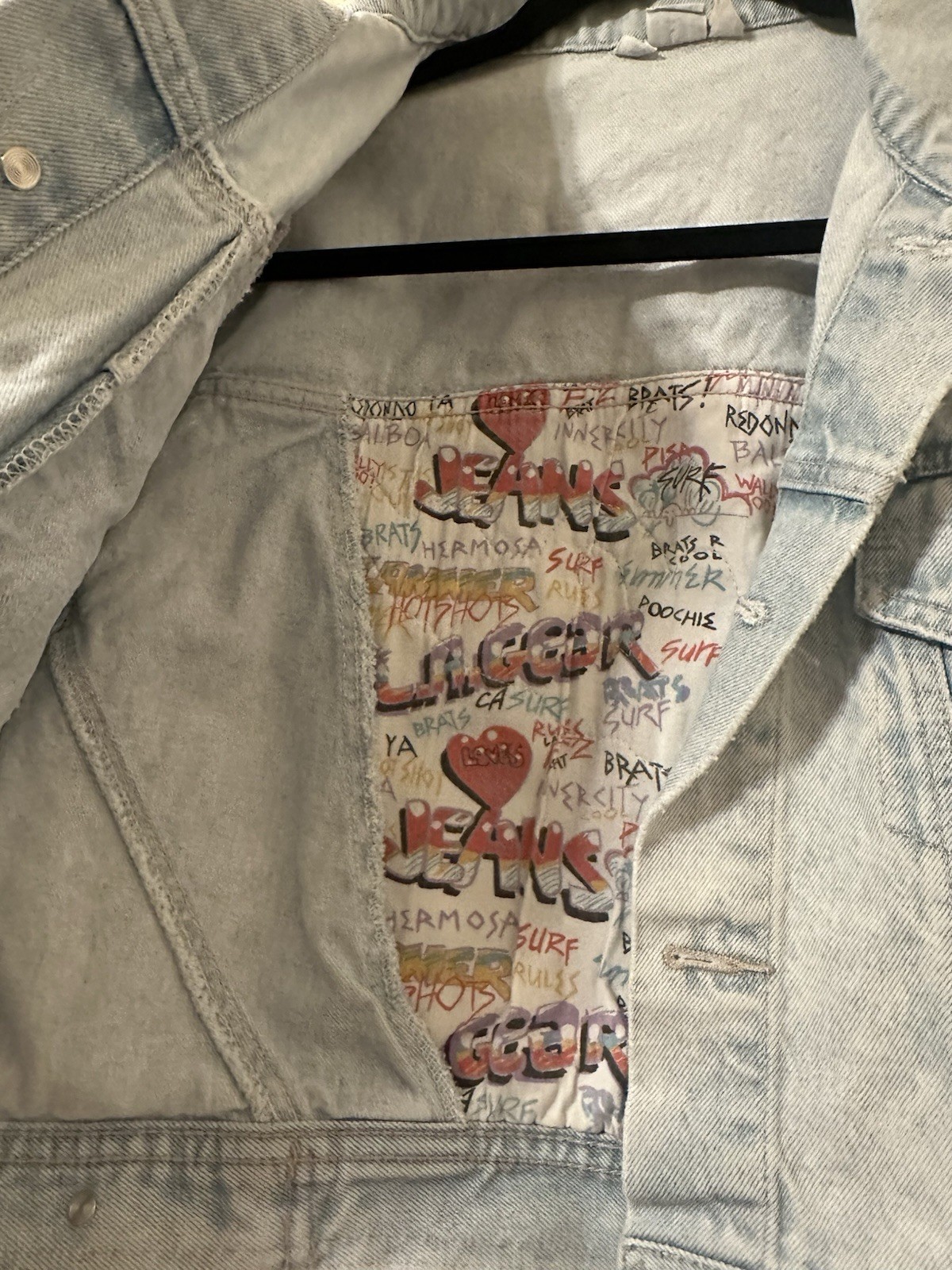 LA Gear Jacket Womens Size Medium Vintage Light Blue Denim Cropped Letterman image 6