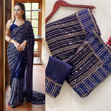 Indian Bollywood Designer Sari Wedding Party Wear Sari Blouse Pakistani Saree
