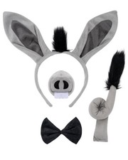 4 Pack Donkey Costume Set Donkey Ears Headband Nose Tail Bowtie Animal Headwe...