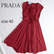 PRADA Sleeveless Long Dress Party Dress Red Ruffle Size 40 93cm Length