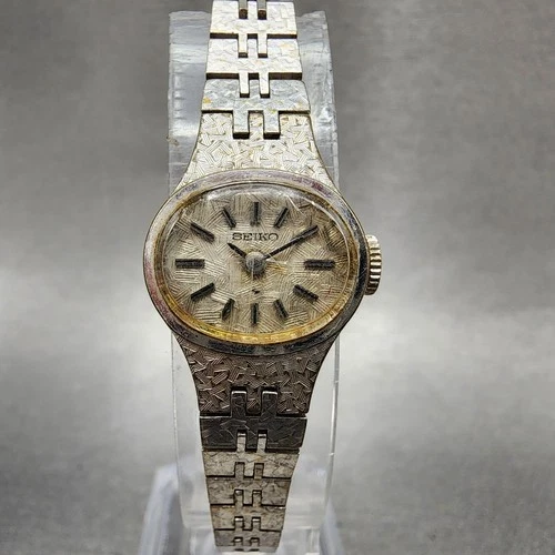Seiko Watch Women 17mm Silver Dial Silver Tone Manual Round 11-7619 Runs VTG AB1