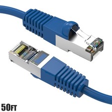 50FT Cat7 RJ45 Network LAN Ethernet Shielded Cable SSTP Copper Wire 600MHz Blue