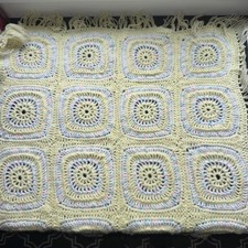 VTG Crochet Granny Square Afghan Throw Baby Blanket 33  x 33  Spring Easter Color
