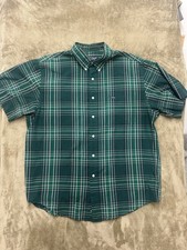 Chaps Ralph Lauren Shirt Men's XL Collared Short Sleeve Button Down green plaid