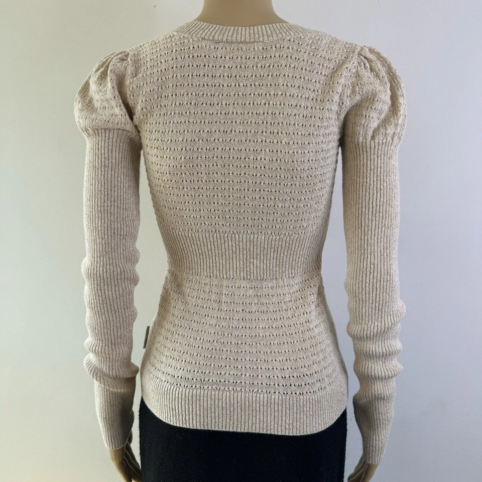 Vtg 2000s DKNY JEANS Ivory Metallic Lurex Pointelle Sweater Y2K Fairy Boho 90s S - Image 2 of 4