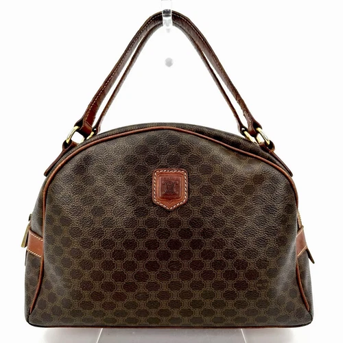 CELINE Borsa a mano in tela di macadam PVC pelle marrone oro Auth